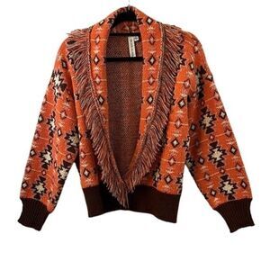Sweater Jacket Large Grace + Karma Aztec Fringe Print